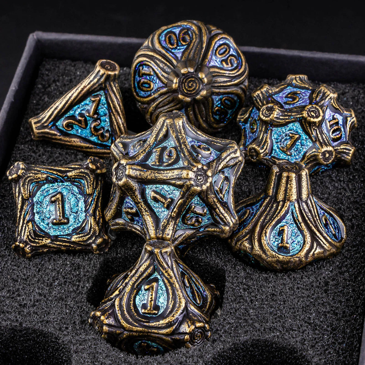 Arcane & Clockwork Metal Dice Sets — 7-Piece D&D RPG Dice