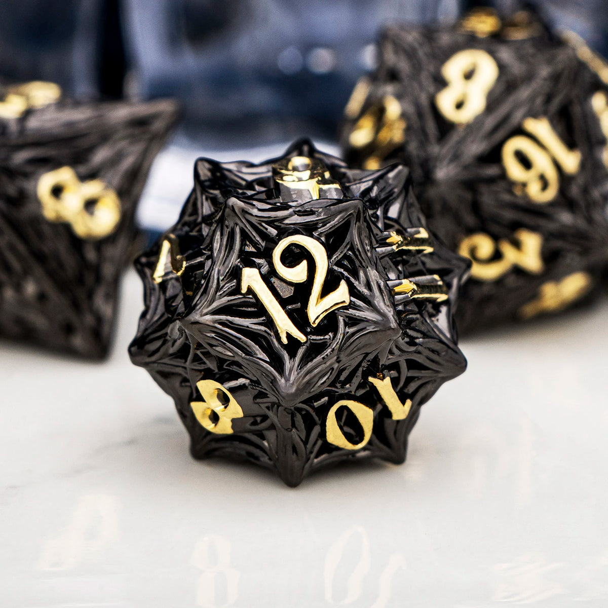 Elderwood Metal Dice — Sculpted Root RPG Sets