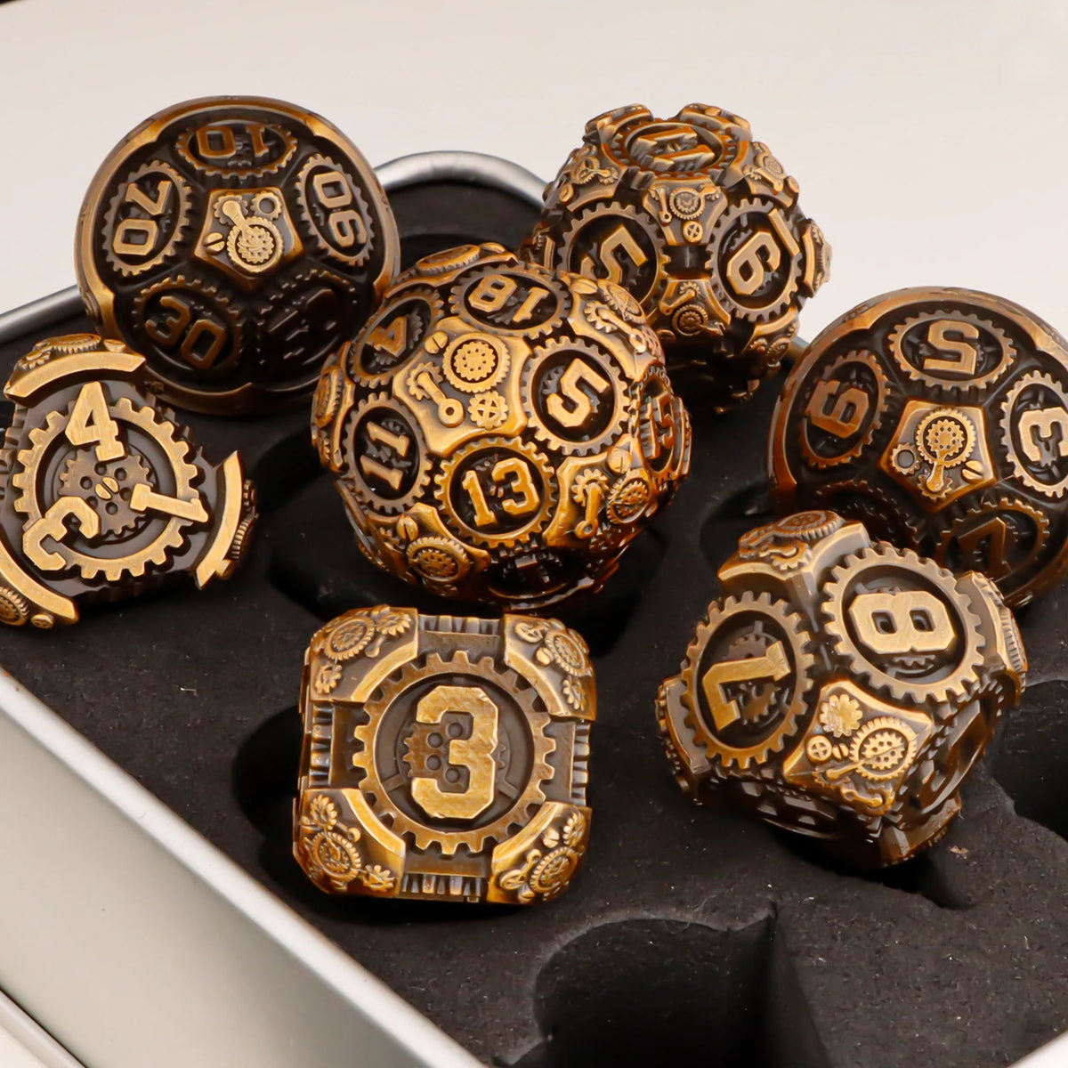 Arcane & Clockwork Metal Dice Sets — 7-Piece D&D RPG Dice