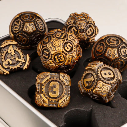 Arcane & Clockwork Metal Dice Sets — 7-Piece D&D RPG Dice