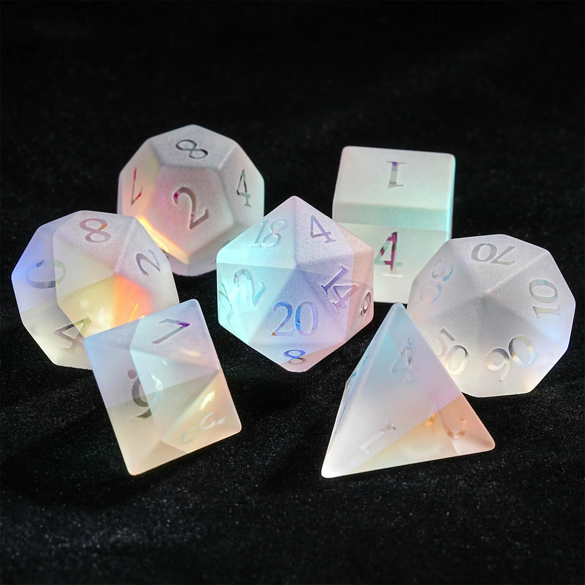 Aurora Frost Iridescent RPG Dice — Complete 7-Piece Set