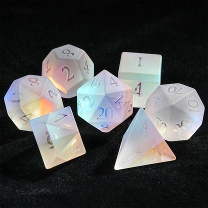 Aurora Frost Iridescent RPG Dice — Complete 7-Piece Set
