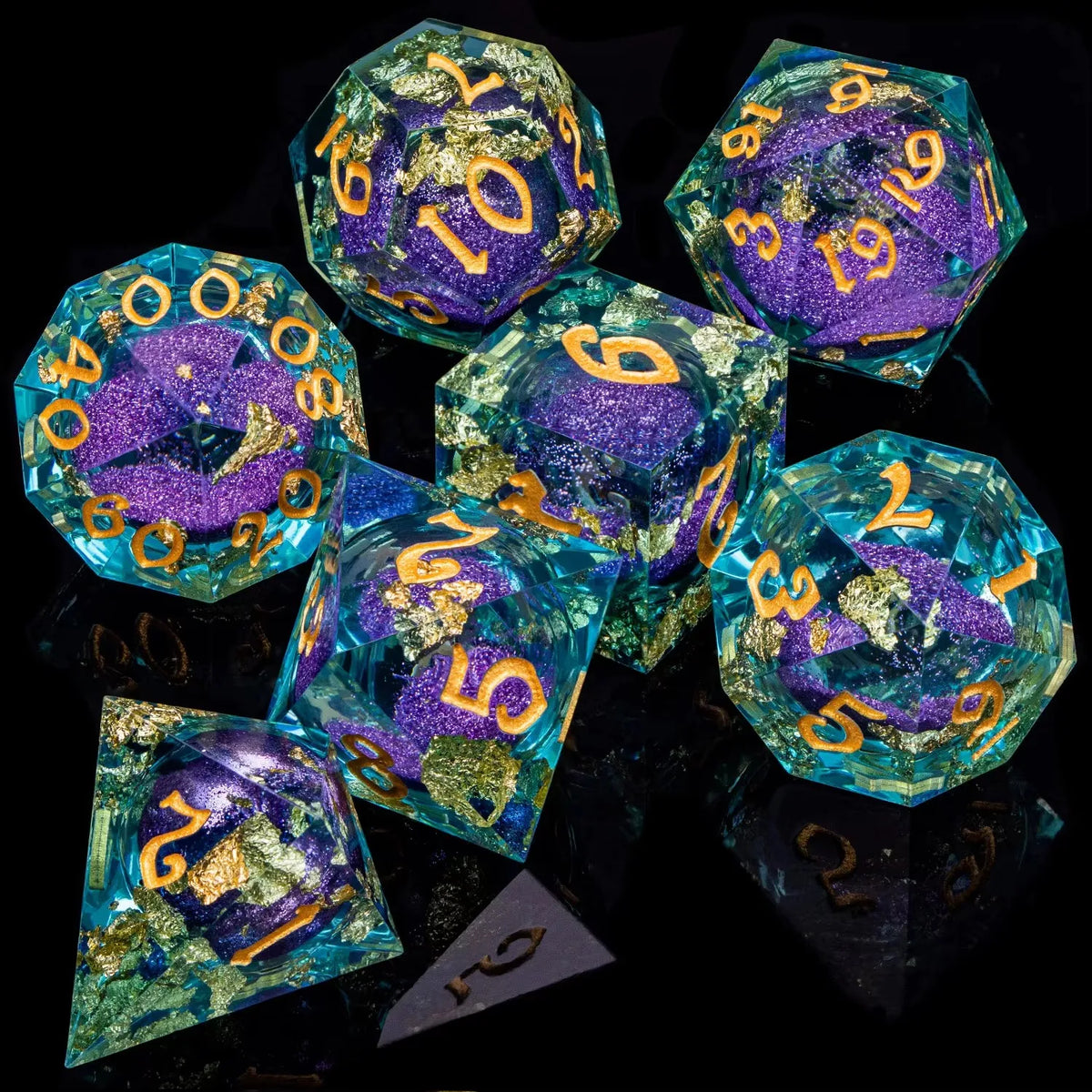 Enchanted Liquid Core Dice — 7-Piece Resin RPG Set