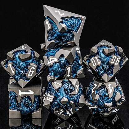 Dragoncrest Metal Dice — 7-Piece Sculpted RPG Set