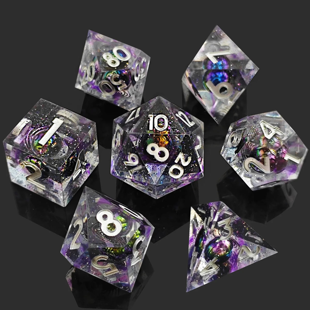 Nebula & Planet Resin Dice — 7-Piece RPG Sets
