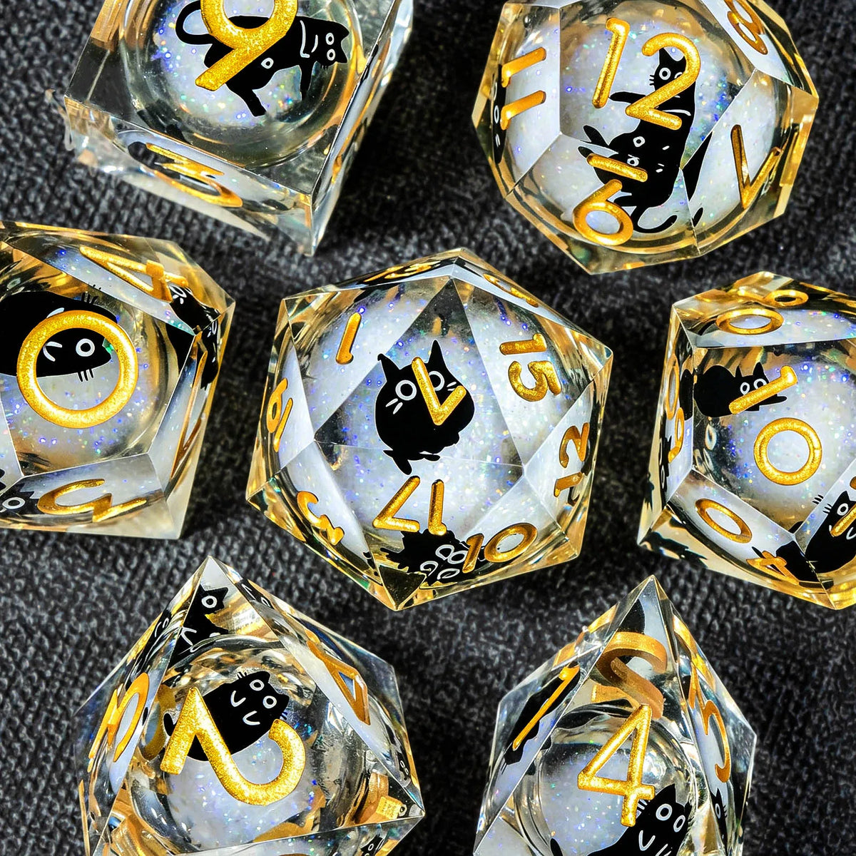 Cat Familiar Resin Dice — 7-Piece RPG Set
