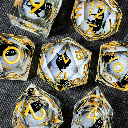 Cat Familiar Resin Dice — 7-Piece RPG Set