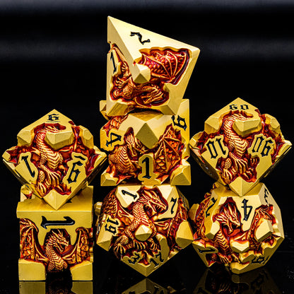 Dragoncrest Metal Dice — 7-Piece Sculpted RPG Set