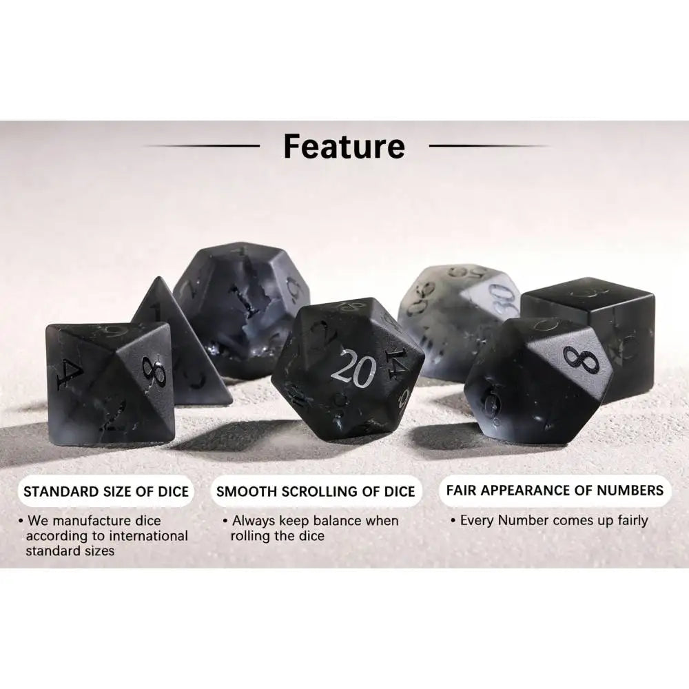 Shadowstone Grey RPG Dice — Complete 7-Piece Set