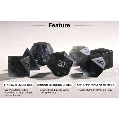 Shadowstone Grey RPG Dice — Complete 7-Piece Set