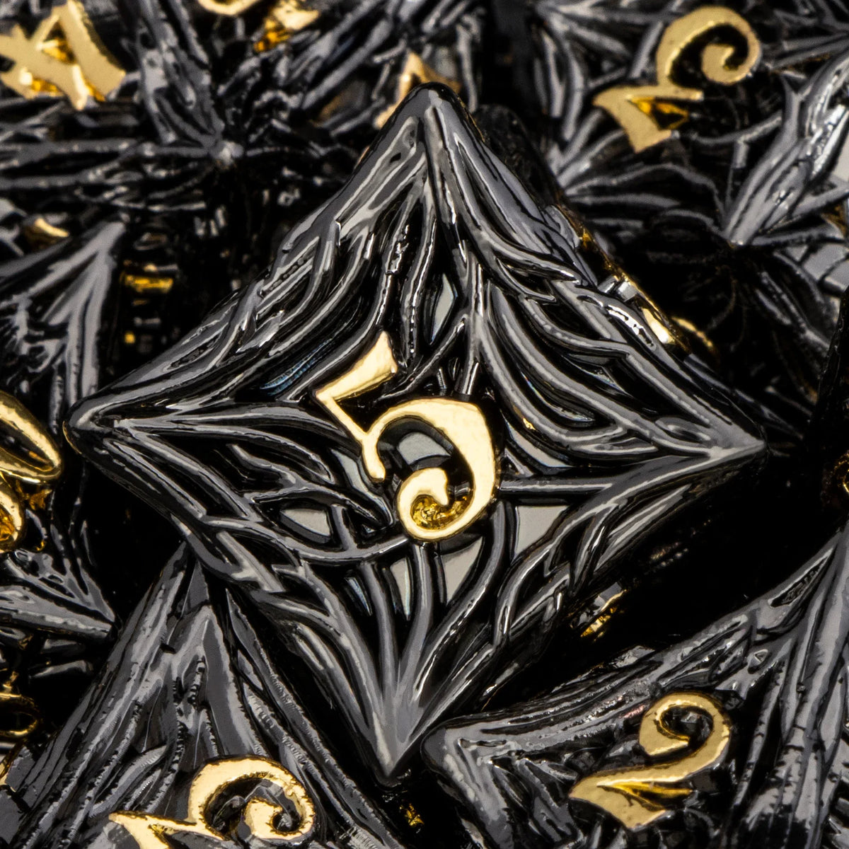 Elderwood Metal Dice — Sculpted Root RPG Sets