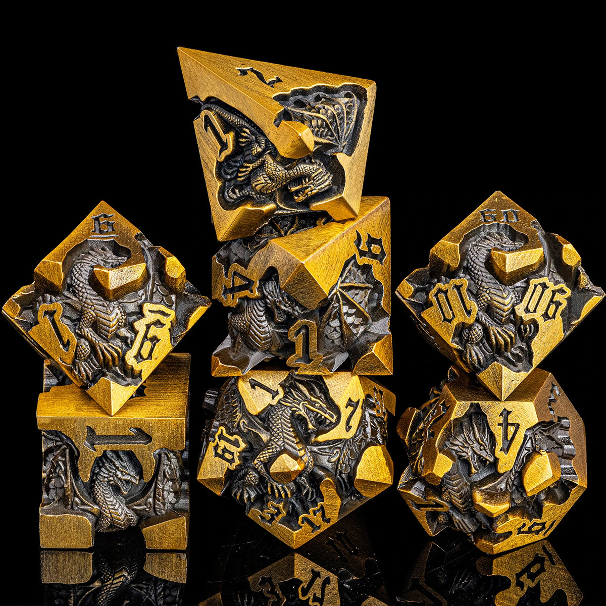 Dragoncrest Metal Dice — 7-Piece Sculpted RPG Set