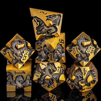 Dragoncrest Metal Dice — 7-Piece Sculpted RPG Set