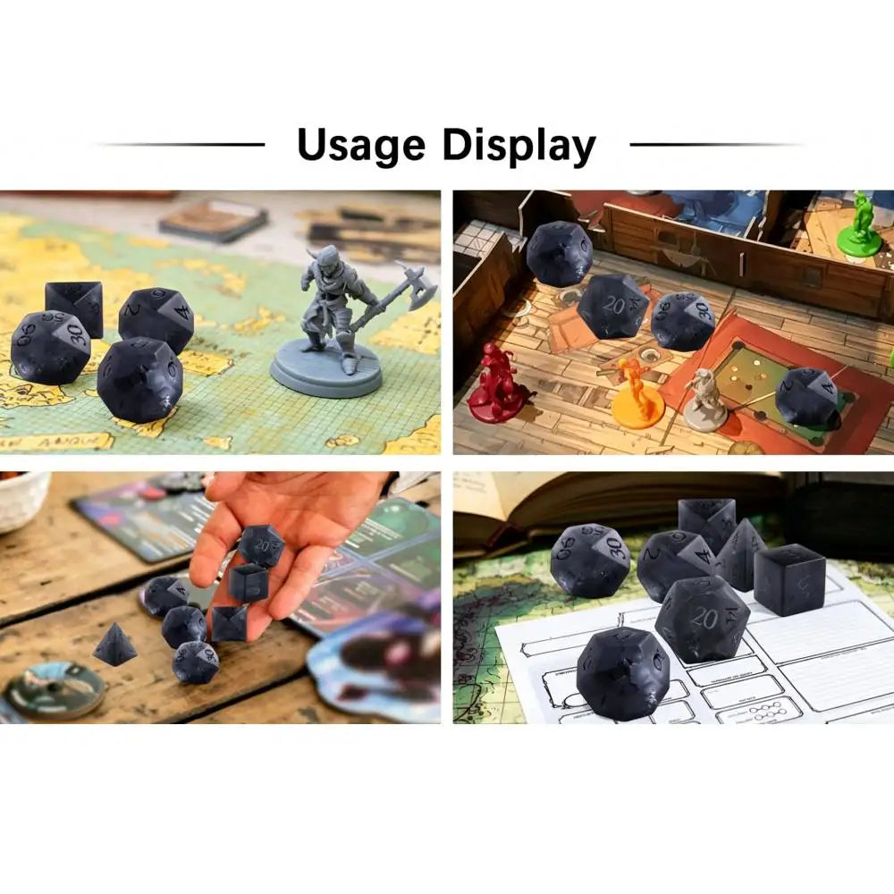 Shadowstone Grey RPG Dice — Complete 7-Piece Set