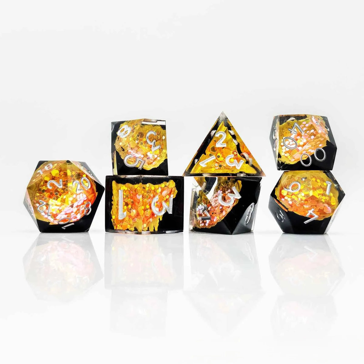 Emberflow Liquid Core Resin Dice — 7-Piece RPG Set
