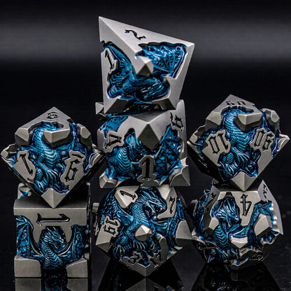 Dragoncrest Metal Dice — 7-Piece Sculpted RPG Set
