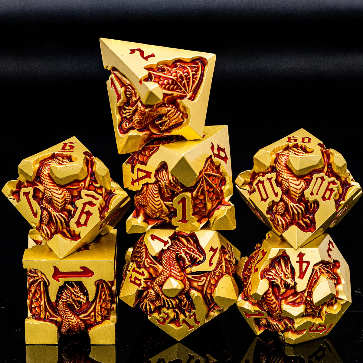 Dragoncrest Metal Dice — 7-Piece Sculpted RPG Set