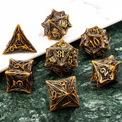 Elderwood Metal Dice — Sculpted Root RPG Sets