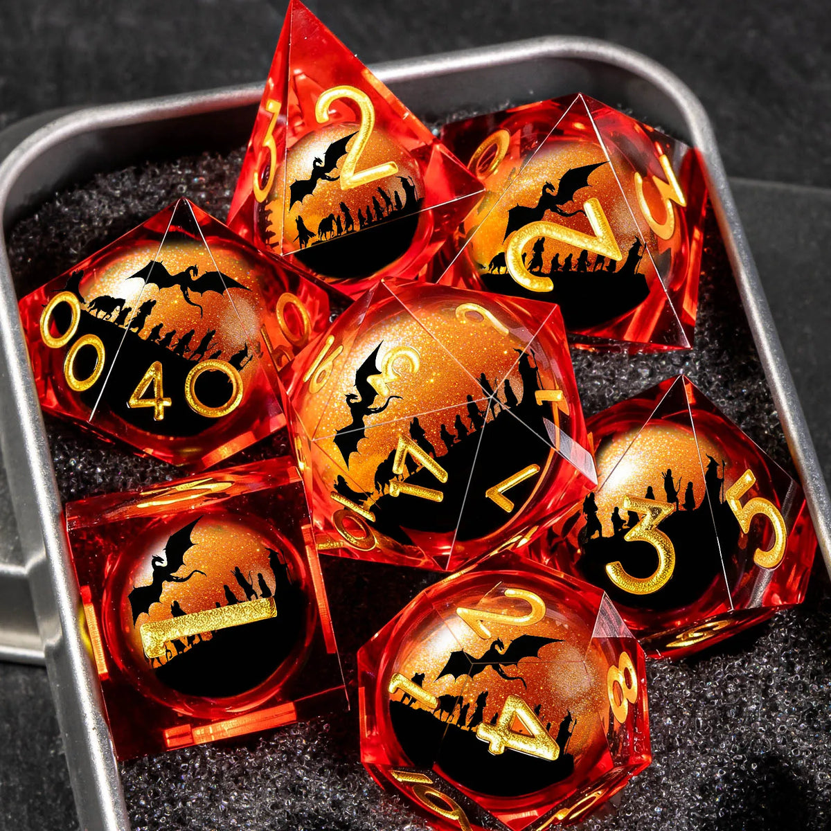 Moonveil Liquid Core Dice — 7-Piece Gothic RPG Set