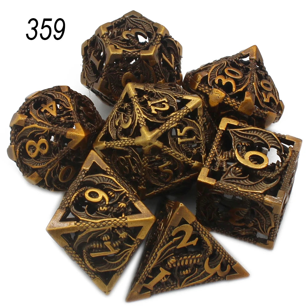 Dragonflight Hollow Metal Dice — 7-Piece RPG Set