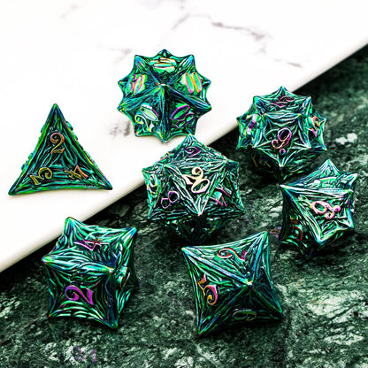 Elderwood Metal Dice — Sculpted Root RPG Sets