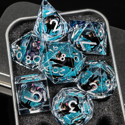 Cat Familiar Resin Dice — 7-Piece RPG Set