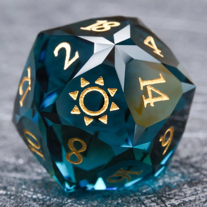 Deepsea Blue Glass RPG Dice — Complete 7-Piece Set