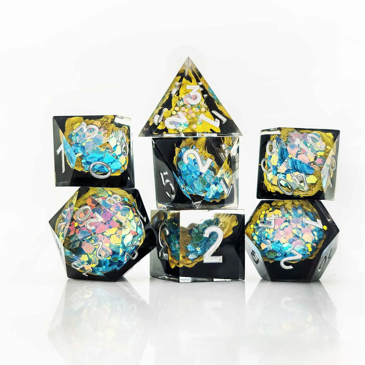 Emberflow Liquid Core Resin Dice — 7-Piece RPG Set