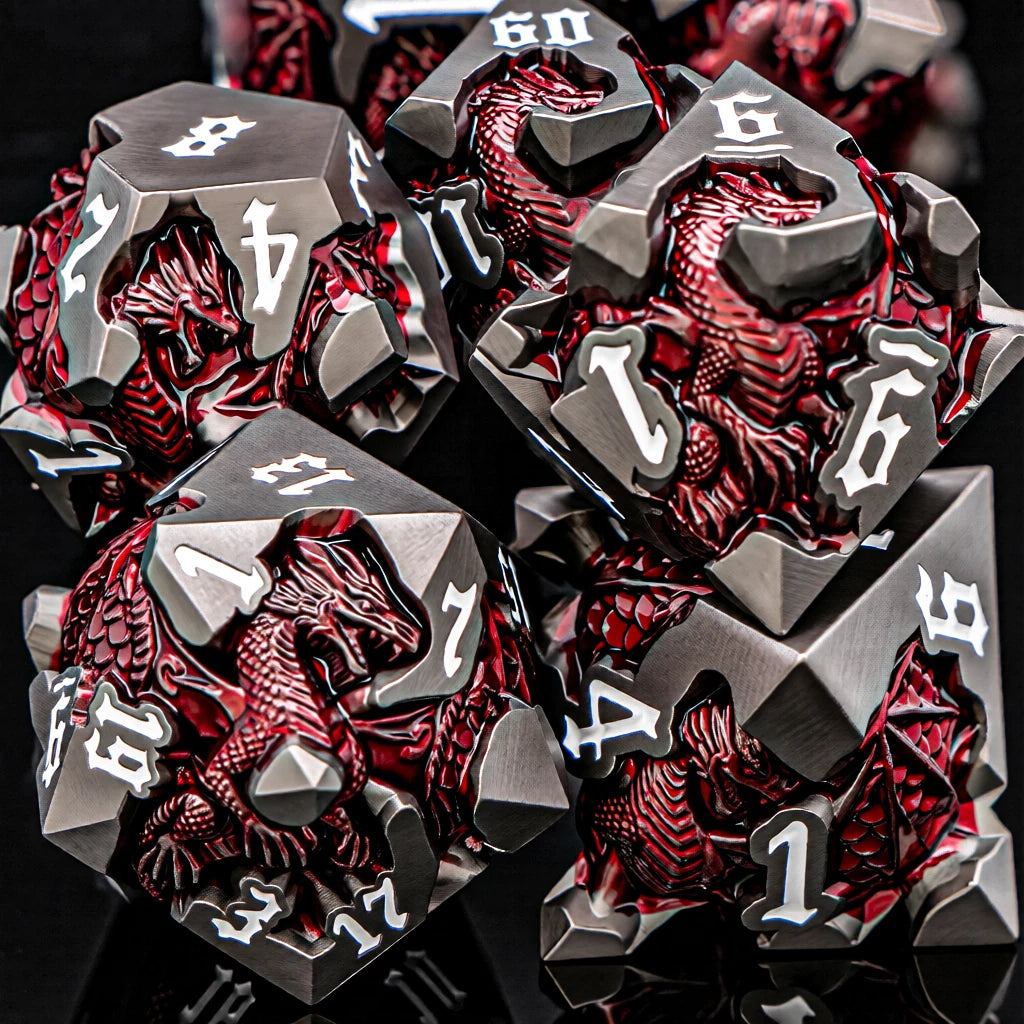 Dragoncrest Metal Dice — 7-Piece Sculpted RPG Set
