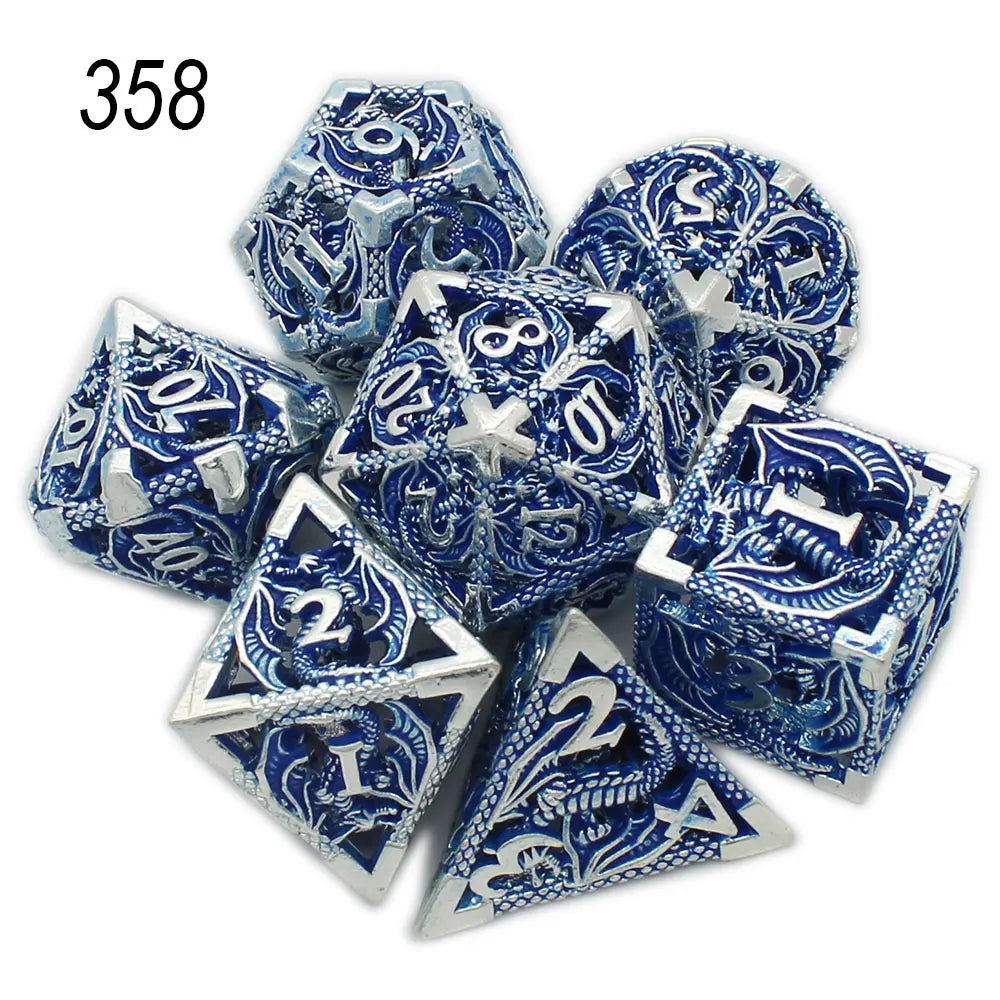 Dragonflight Hollow Metal Dice — 7-Piece RPG Set