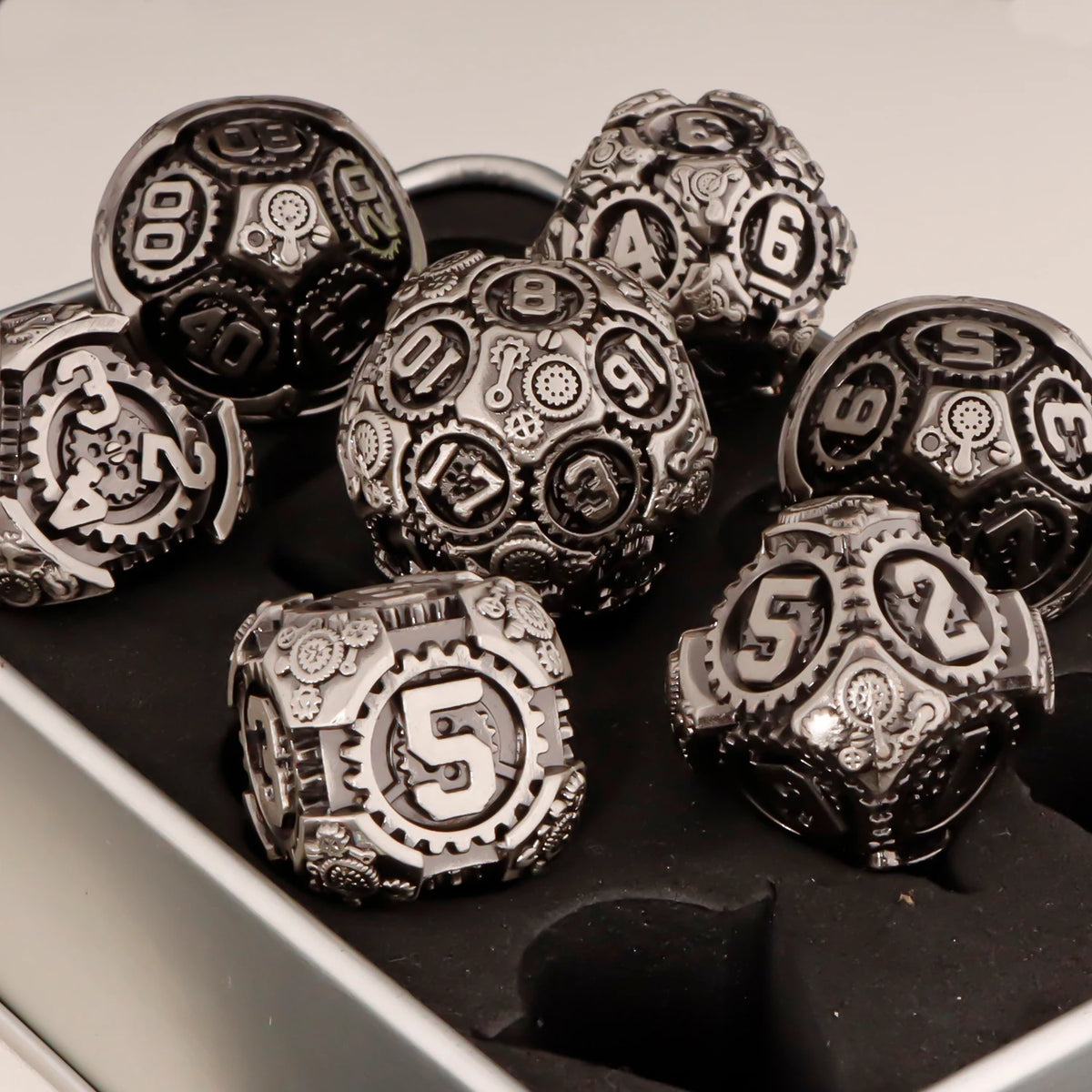 Arcane & Clockwork Metal Dice Sets — 7-Piece D&D RPG Dice
