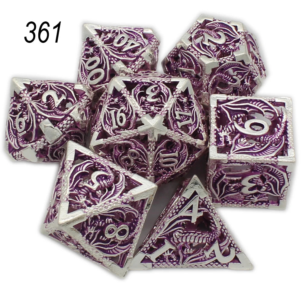 Dragonflight Hollow Metal Dice — 7-Piece RPG Set