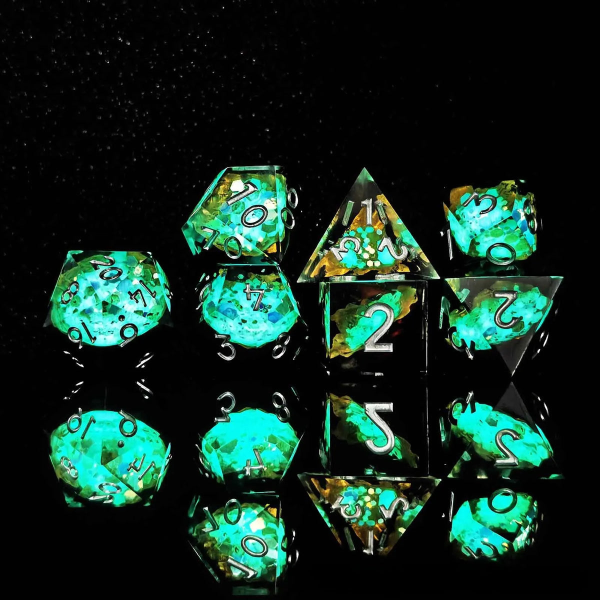 Emberflow Liquid Core Resin Dice — 7-Piece RPG Set