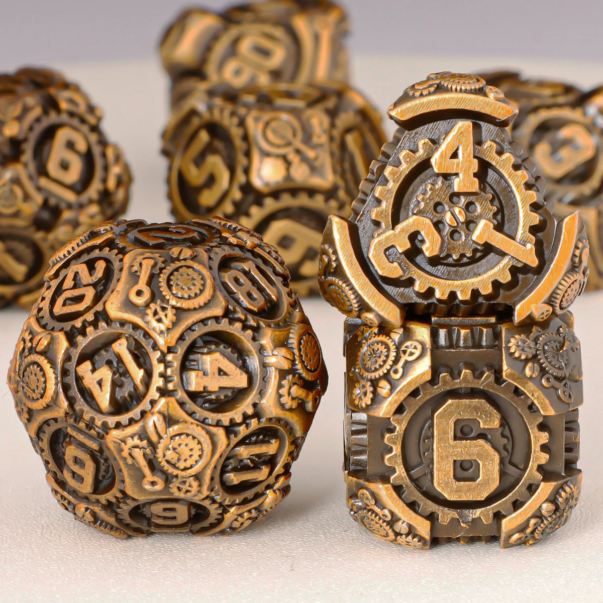 Arcane & Clockwork Metal Dice Sets — 7-Piece D&D RPG Dice