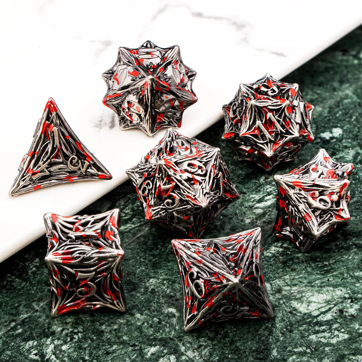 Elderwood Metal Dice — Sculpted Root RPG Sets