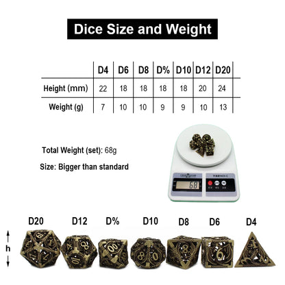 Dragonflight Hollow Metal Dice — 7-Piece RPG Set