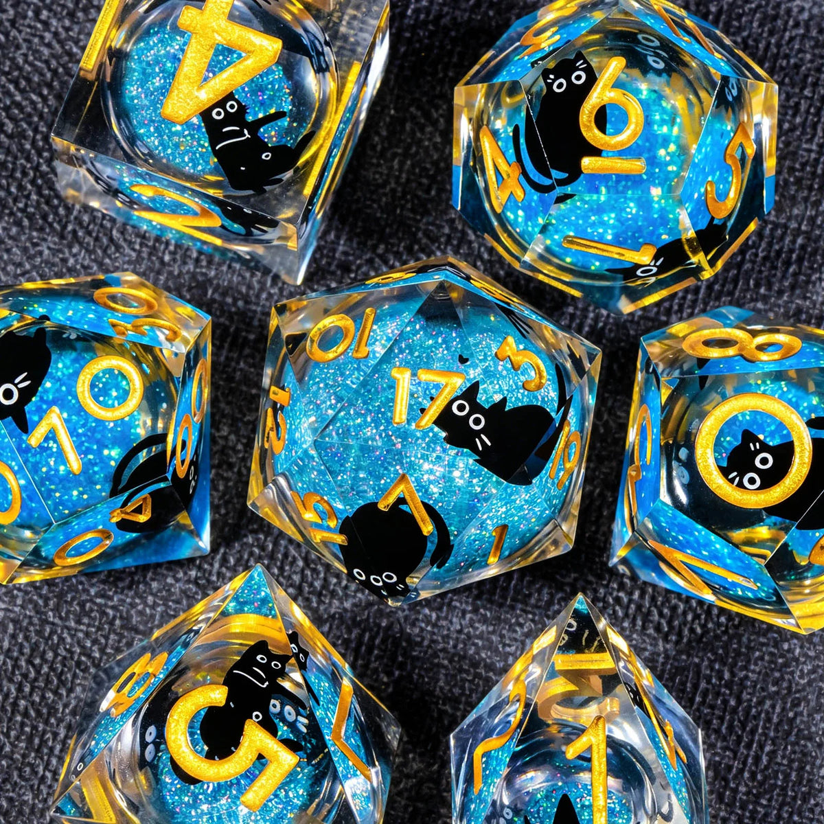 Cat Familiar Resin Dice — 7-Piece RPG Set