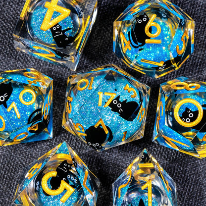 Cat Familiar Resin Dice — 7-Piece RPG Set