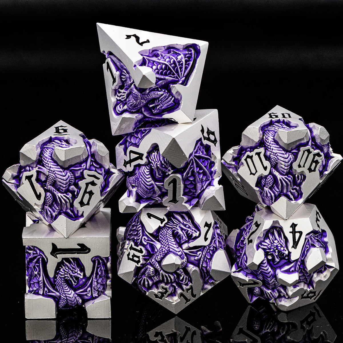 Dragoncrest Metal Dice — 7-Piece Sculpted RPG Set