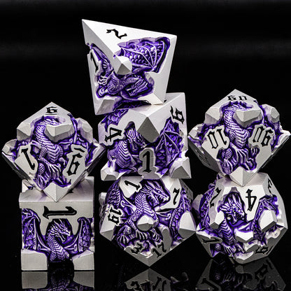 Dragoncrest Metal Dice — 7-Piece Sculpted RPG Set