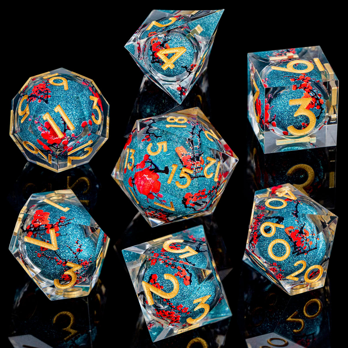 Enchanted Liquid Core Dice — 7-Piece Resin RPG Set