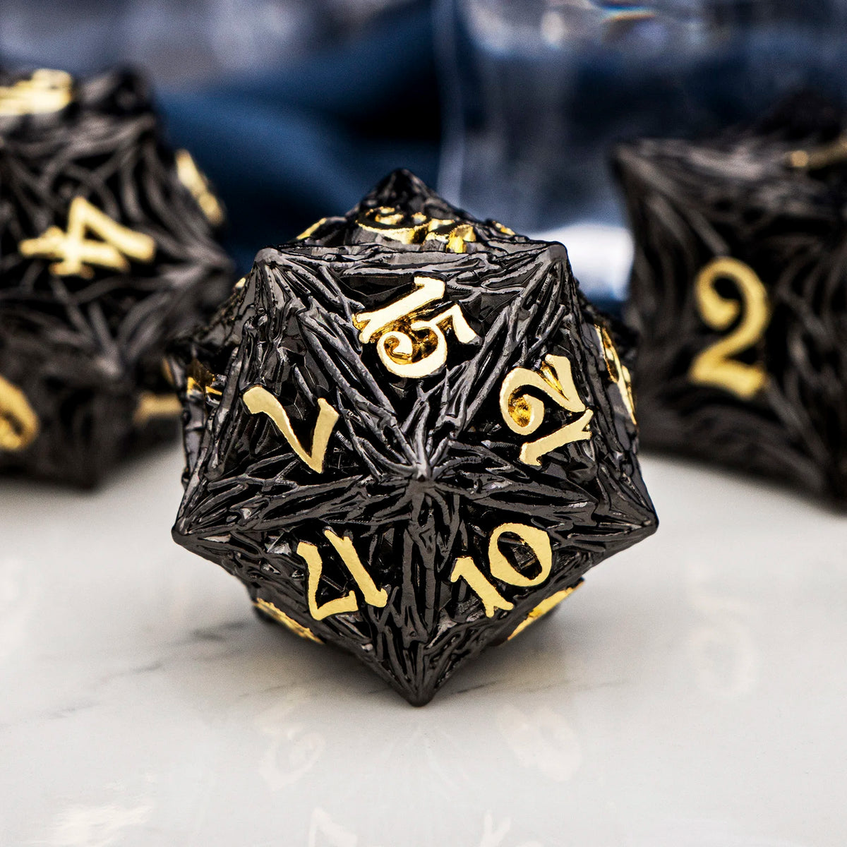 Elderwood Metal Dice — Sculpted Root RPG Sets