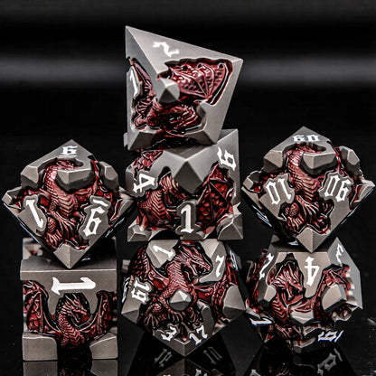 Dragoncrest Metal Dice — 7-Piece Sculpted RPG Set