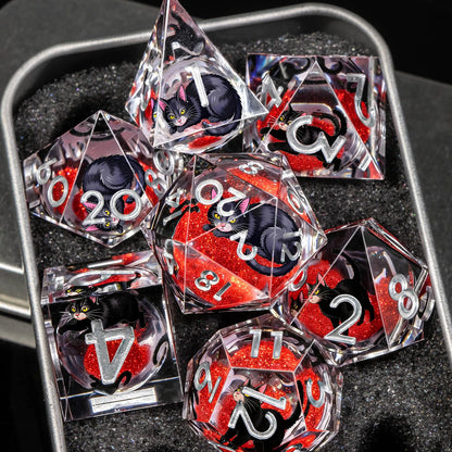 Cat Familiar Resin Dice — 7-Piece RPG Set