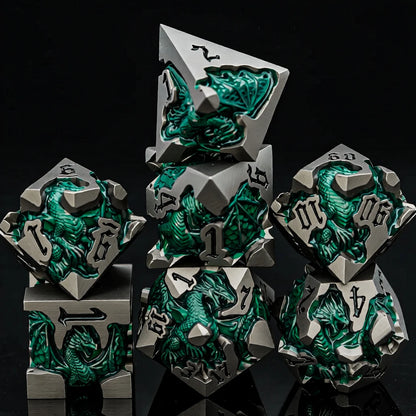 Dragoncrest Metal Dice — 7-Piece Sculpted RPG Set