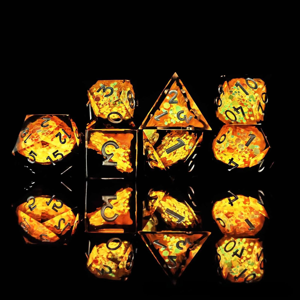 Emberflow Liquid Core Resin Dice — 7-Piece RPG Set