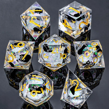 Cat Familiar Resin Dice — 7-Piece RPG Set