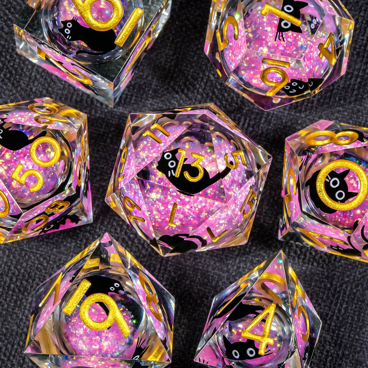 Cat Familiar Resin Dice — 7-Piece RPG Set