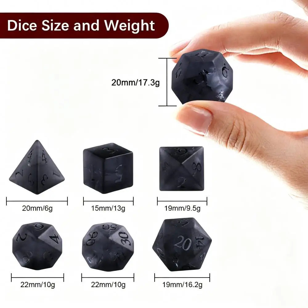 Shadowstone Grey RPG Dice — Complete 7-Piece Set