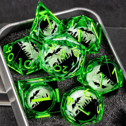 Moonveil Liquid Core Dice — 7-Piece Gothic RPG Set
